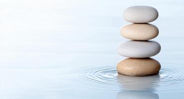 Balanced zen stones in water with ripples photo