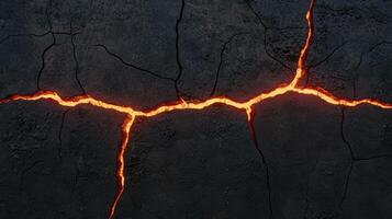 Glowing lava cracks in dark volcanic rock photo