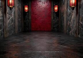 Mysterious dark and moody interior with red accent lighting photo