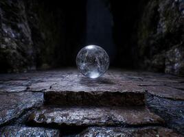 Magical crystal ball floating on water photo