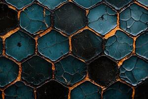 Cracked hexagonal pattern in dark teal and orange photo