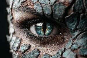 Close up of a reptiles eye with intricate patterns photo
