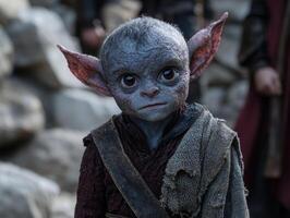 Mysterious alien creature with large eyes and pointed ears photo