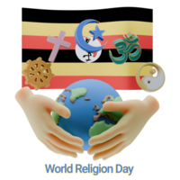 Flashy 3D renders of World Religion Day Written in Uganda Languages png