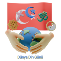 Spellbinding 3D renders of World Religion Day Written in Turkey Languages png