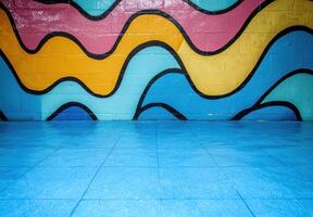 Vibrant abstract mural with wavy patterns photo