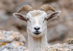 Close up of a curious mountain goat photo