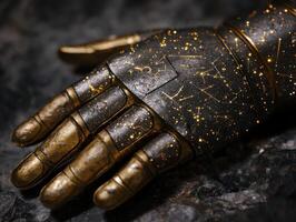 Mystical celestial hand with glowing stars and constellations photo