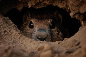 Curious rodent peeking from burrow photo