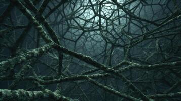 Spooky dark forest with twisted branches photo