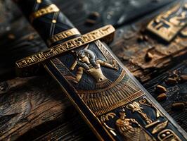 ancient egyptian hieroglyphic artwork on wooden surface photo