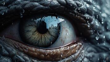 close up of a detailed eye with water droplets photo