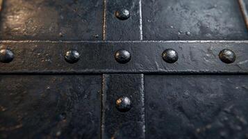 Close up of an old metal trunk with rivets photo