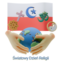 Fancy 3D renders of World Religion Day Written in Poland Languages png