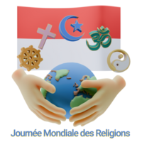 Endearing 3D renders of World Religion Day Written in Monaco Languages png