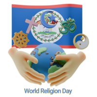 Imposing 3D renders of World Religion Day Written in Belize Languages png