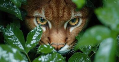 Captivating eyes of a wild cat in the jungle photo