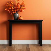 Autumn decor with orange leaves and pumpkins photo