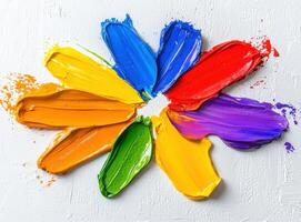 Colorful abstract paint strokes on white background photo