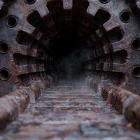 Mysterious underground tunnel with stone archways photo