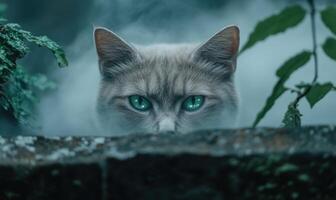 Mysterious cat with piercing green eyes photo