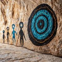 Mysterious rock art with abstract figures and patterns photo