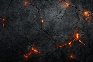 Fiery cracks in dark stone surface photo