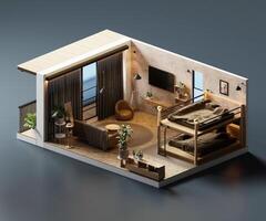 Isometric view bed room night open inside interior architecture 3d rendering digital art photo
