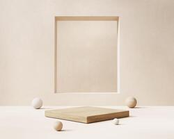 Minimal wood podium for product display background 3d rendering photo