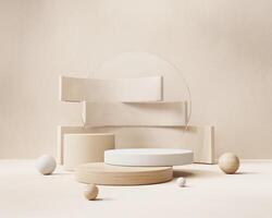 Minimal wood and white podium for product display background 3d rendering photo