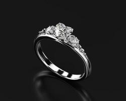 Heart diamond Ring isolated on black background 3d rendering photo