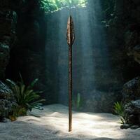 Mysterious spear in lush jungle photo