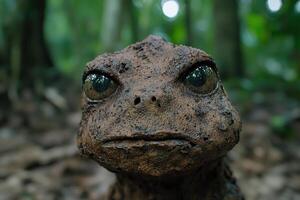 close up of a frog with big eyes in the forest photo