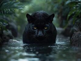 Mysterious black panther in the jungle photo