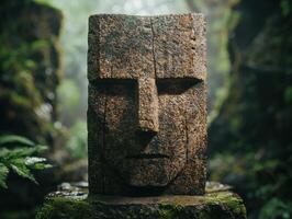 ancient stone carving in forest photo