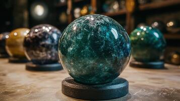 Mesmerizing glass orb with intricate swirling patterns photo