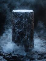 Mysterious frozen column in icy landscape photo