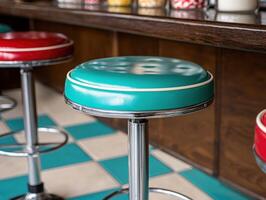 Retro diner stool with teal cushion photo