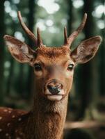 close up portrait of a deer in the forest photo