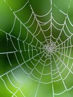 Intricate spider web covered in dew drops photo