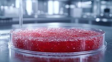 Close up of a red jelly dessert in a glass bowl photo