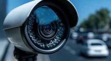 Close up of a security camera with infrared lights photo