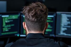 Programmer working on computer code photo