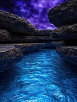 Serene night sky reflection in tranquil pool photo