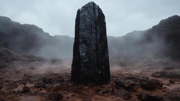 Mysterious monolith in desolate landscape photo