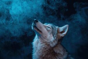 Howling wolf in the mist photo