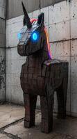 futurista robot escultura en urbano ajuste foto