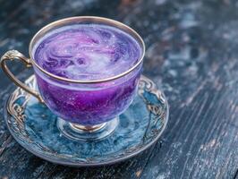Vibrant purple drink with swirling patterns photo