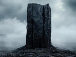 Dramatic dark monolith in moody landscape photo
