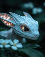 Close up of a vibrant blue gecko with intricate skin patterns photo
